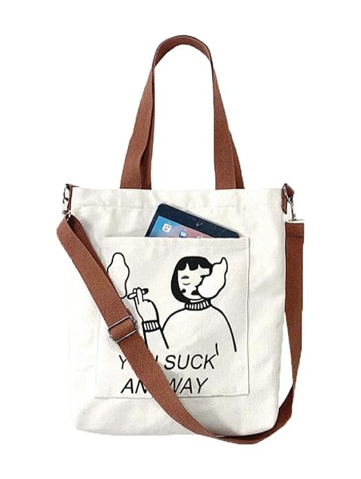 Image of Cotton Tote Bags for Women, College Bag for girls With Inner & Outer Pockets, Utility Tote bags for Shopping, Travel & Daily use