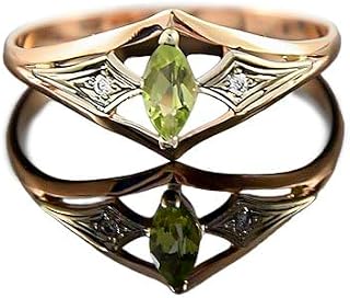 Peridot&Cubic Zirconia Ring, Rose and White Gold Ring, Dainty Promise Ring, Marquise Green Stone Ring, Art Deco Ring, Ring for Women (white-gold, 8.5)