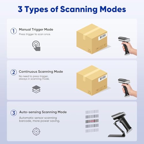 Image of 2D Wireless Barcode Scanner,Bluetooth6.0 & Wireless2.4G & USB Wired Connection, 1D QR Bar Code Reader Scanner Automatic Fast Precise scanning for Smart Phone, Tablet, PC