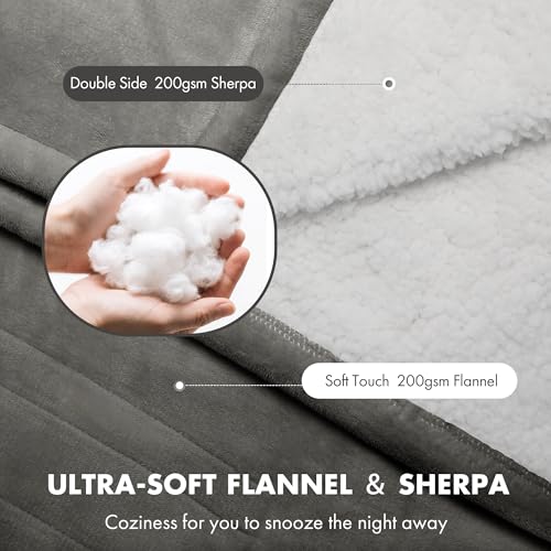 Electric Blanket Throw 50" x 60" - Soft Flannel Sherpa Heated Blanket Throw with 5 Heating Levels & 4 Hours Auto Off, Electric Lap Blanket as a Gift for Grandma, Machine Washable (Grey)