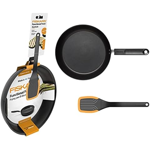 Fiskars Küchen-Set, Bratpfanne aus Aluminium für alle Kochfelder, Pfannenwender aus Kunststoff/Silikon Cover