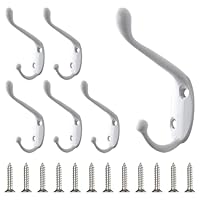 DONQL 6Pcs White Metal Coat Hooks with Screws - Heavy Duty Wall Mounted Hooks for Wall, Door & Wardrobe Door
