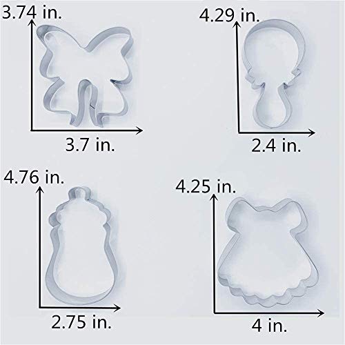 Liliao Baby Shower Cookie Cutter Set - 6 Piece - Feeding Bottle, Rattle, Heart, Carriage, Princess Dress And Bow/Ribbon Biscuit Fondant Cutters - Stainless Steel #TOP5