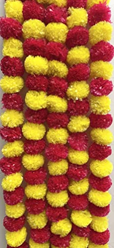 Image of Sphinx Artificial Marigold Fluffy Flowers Garlands for Decoration - (Yellow & Red, 5 Pieces)