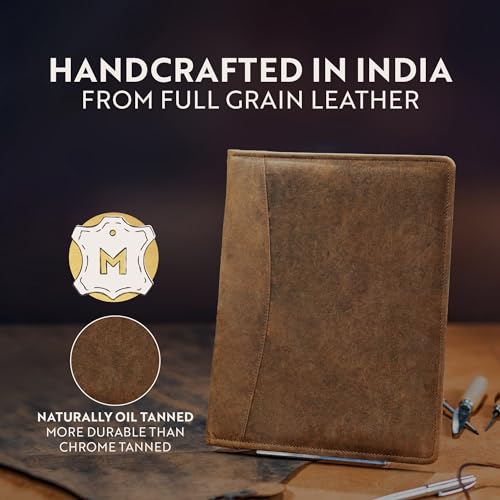 moonster leather portfolio professional organizer padfolio  resume folder with luxury pen - leather binder portfolio writing pad with business card holder - portfolio folder for men amp women
