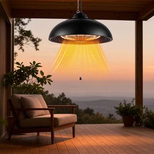 Cobuy Hanging Patio Heater,1500W Electric Hanging Patio Heater 3S Fast Heating,Ceiling Mounted Heater for Balcony,Garage,Overheat & Tip-Over Protection 3 Adjustable Modes,IP55 Waterproof
