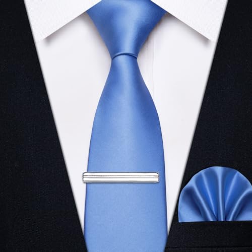 Image of YourTies Skinny Ties for Men Satin 2.4 inch Slim Necktie with Pocket Square Tie Clip Set Solid Color Wedding Party Business