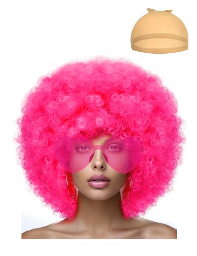 Image of LIULIUBTY Short Bob Hair Wigs Straight with Flat Bangs Synthetic Colorful Cosplay Daily Party Neon Wig for Women + Free Wig Cap 12 inch Natural As Real (Afro, Hot Pink)