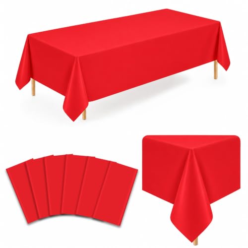 Image of WNINK 6 Pack Red Plastic Tablecloths, 54 x 108 Inch Disposable Covers | Ideal for Birthdays, Weddings, Christmas and Valentine's Day, Helping Protect Tabletops from Spills and Simplify Cleanup