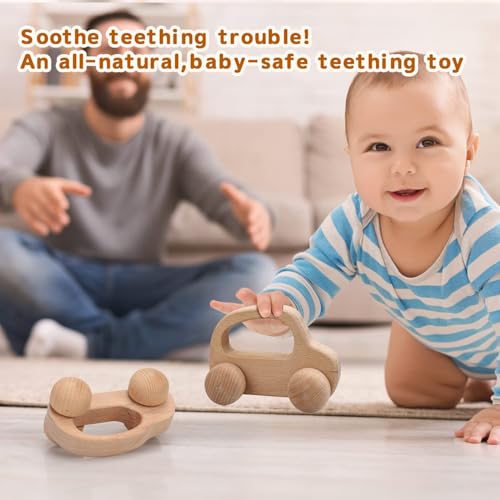 TOY Life Wooden Toys Cars, Montessori Baby Toys 6-12 Months, Wooden Baby Toys Rattle Cars for Toddlers 1-3, Baby Boy Girl Nursery Decor, Montessori Toys for 1 Year Old Boy First Birthday Gift - Thumbnail 4