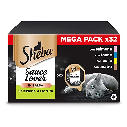 Sheba Sauce Lovers Selezione Assortita Cibo Umido per Gatti, 32 Vaschette da 85 g