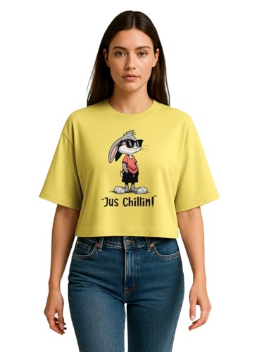 Image of HELLCAT Beige Printed Loose Fit Crew-Neck Crop T-Shirt for Women