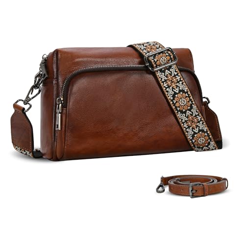 Iswee Leather Crossbody Purses for Women Shoulder Handbags with Pockets Satchel Purse Stylish Cross Body Bag for Travel