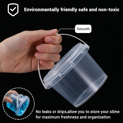 Image of 50 PCS 10 oz Slime Containers with Lids and Handles, Plastic 300ml Storage Bucket Containers, Clear Slime Storage Case for Slime DIY Art Craft, Pigment, Small Tools, Part Material