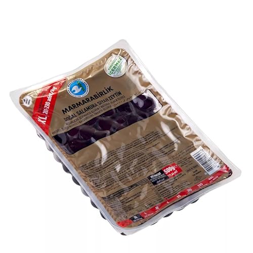 Marmarabirlik Black Olives, Turkish Pickled Olives, Hand-Picked, Healthy Snacks, Mediterranean Flavor, Ideal for Salads, Mezze and Snacking, Vegan, Kosher and Halal, Large, 17.6oz (500g)