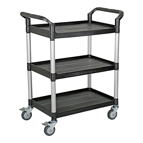 Foto von STIER Servierwagen, mit 3 Etagen, Schiebegriffe auf beiden Seiten, LxBxH 850x480x1000 mm, Tragkraft 150 kg, 4 Lenkrollen, 2 Davon feststellbar, Etagenwagen, Schiebewagen, schwarz