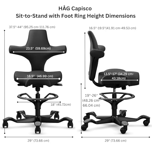 Image of HAG Capisco Sit to Stand Chair-Black Frame-Upholstered Midnight Black-with Foot Ring
