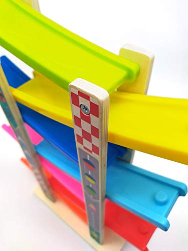 GeekHouse Wooden Race Track Car with 8 Mini Cars, Ramp Racer Toy Set for Toddlers, Preschool Educational Gifts for 3+ Year Old Kids, Boys and Girls - Thumbnail 3