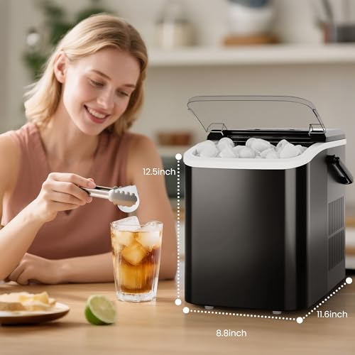 DUMOS Portable Ice Maker for Countertop with Handle, 26lbs/Day, 9 Bullet Ice Cubes Ready in 6 Mins, Self-Cleaning Quiet Ice Machine for Home, Kitchen, RV, Camping, Black