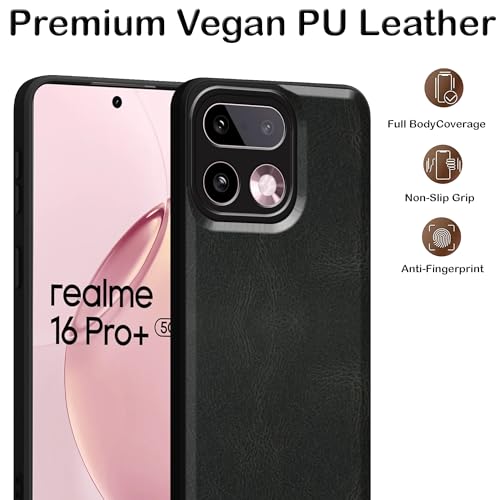 Image of amazon basics Back Cover for Realme 16 Pro Plus 5G | Ultra Slim Soft Rubberised Case | Oil Feel Soft Leather Back | Camera Protection - Black
