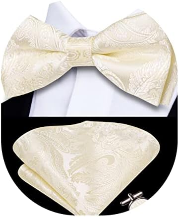 Dubulle Mens Silk Pretied Bowtie and Pocket Square Cufflinks Set for Men Wedding Party