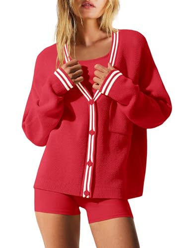 Nirovien Womens Oversized Cardigan Sweaters Button Down Knit Fall Sweater Long Sleeve Striped Coats