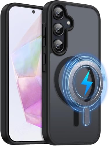 Image of Elzzi Magnetic Magsafe Designed for Samsung A55 5G Case Translucent Matte Hard PC + TPU Back Cover [Compatible with MagSafe] Phone Case (Black)