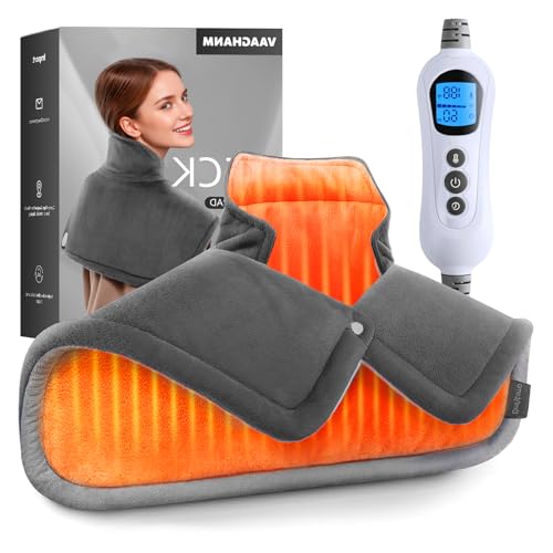 VAAGHANM Heating Pad: Electric Heat Pad for Neck & Shoulders & Back - Weighted Instant Heating Pads-6 Heat Options & 6 Auto Timer Mode- Gifts for Mom Women-Grey
