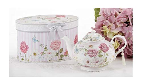 Delton Products Pink Grace Pattern Porcelain Teapot with Matching Keepsake Box