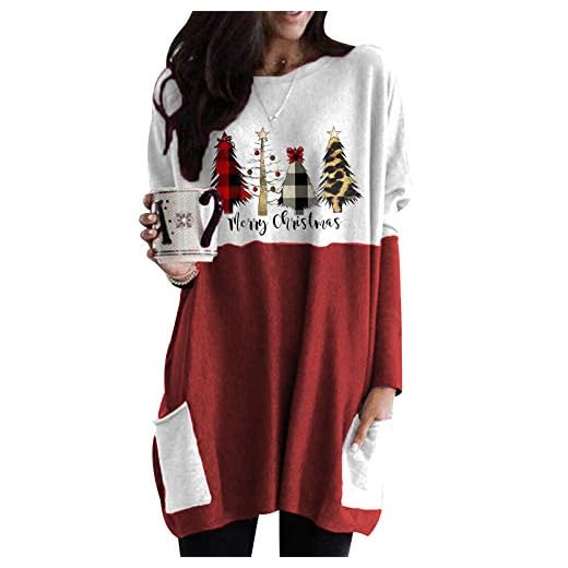 Sudadera Navidad Sudaderas Navideñas Mujer Jersey Largo Navideño Pullover Navidad Jerseys Navideños Reno Mujer Talla Grande Jersey Feo Navidad Muñeco Nieve Tallas Grandes Christmas Jumper Rojo 3XL