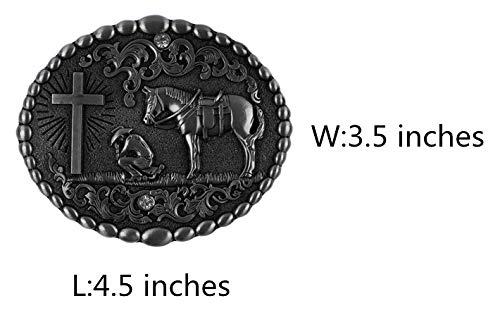 Image of Moranse Cross Cowboy Kneeling Prayer Horse Zinc Alloy Belt Buckles