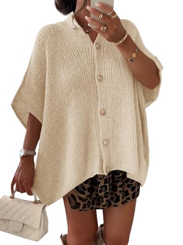 Image of Saodimallsu Womens Short Sleeve Cardigan Sweaters Button Down Lightweight Knit Cardigans