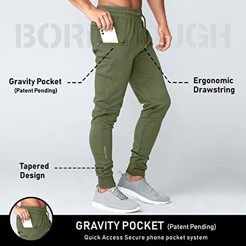 Born Tough Mens Workout Joggers Pants, Tapered Bodybuilding Gym Joggers, Athletic Running Sweatpants With Zipper Pockets Military Green #TOP1