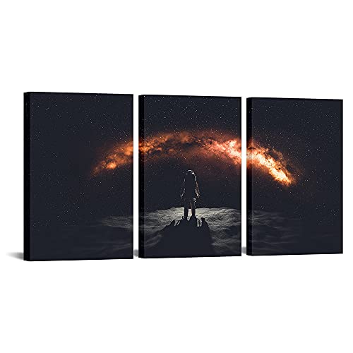 Canvbay 3Pcs Astronaut Standing on The Moon Canvas Print Wall Art Galaxy...