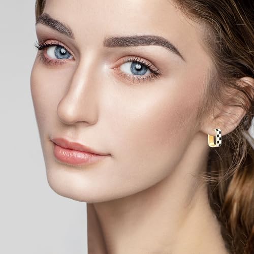Checkered Earrings, Creative Black And White Checkered Oval Hoop Earrings Vintage Gold Hoop Earrings Interesting Earrings for Women4