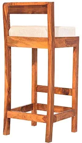 Image of OGESTA Solid Sheesham Wood Bar Chair for Kitchen Island & Breakfast Counter | High Back Wooden Bar Stool with Cushioned Seat | Rustic Walnut Finish | Home Bar & Dining Counter Chair (style 9)