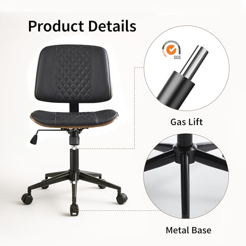 Image of Armless Rolling Office Desk Chair, Adjustable Height Computer Chair, Black