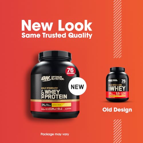 Optimum Nutrition Gold Standard Whey Muscle Building And Recovery Protein Powder With Naturally Occurring Glutamine And Amino Acids, Banana Cream, 76 Servings, 2.28Kg, Packaging May Vary - 2