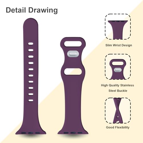 Image of Slim Band Compatible with Apple Watch Bands 38mm 40mm 41mm 42mm 44mm 45mm 46mm 49mm for Women Men,Soft Thin Narrow Silicone Sport Strap Wristbands for iWatch Series 11 10 9 8 7 6 5 4 3 2 1 SE Ultra Purple