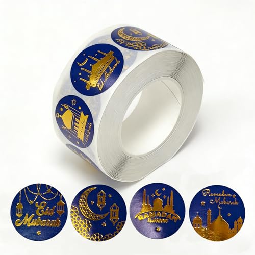 500 PCS Ramadan Stickers 1 Roll Eid Mubarak Stickers Eid Mubarak Ramadan Decorations Eid Mubarak Envelopes Stickers Party Supplies Self-Adhesive Seals Stickers for Envelope Gift Bags Wrapping