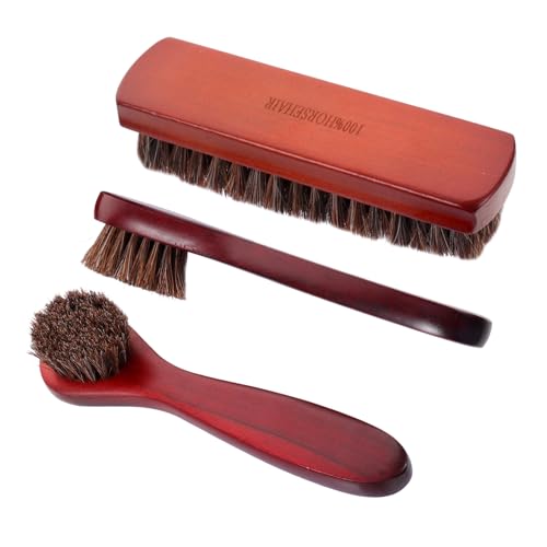 VALICLUD 3 Piezas Kit de Cuidado de Botas de Cuero escobilla Seat Boots lapto Cepillo de Limpieza Detalle del Coche Cepillo para el Cuidado del limpiabotas Cepillo de Pelo de Caballo Madera