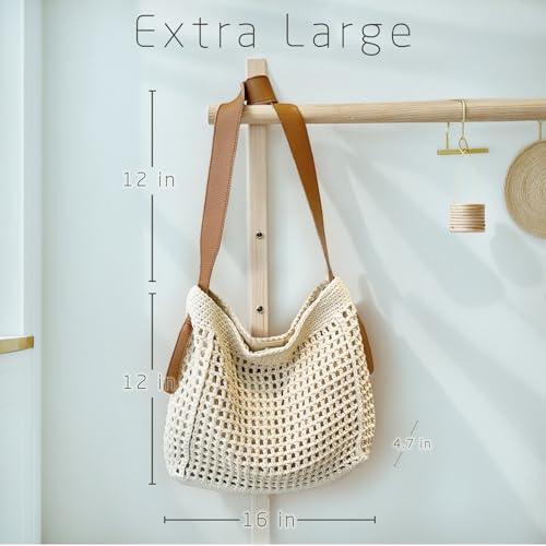 Crochet Beach Tote Bag for Women, Cute Soft Woven Summer Boho Purse Hangbags Shoulder Bags for Vacation 2025 Beige2