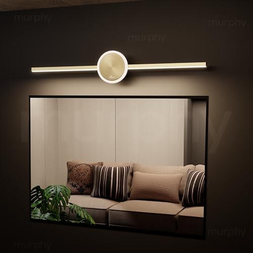 Image of Murphy 16W+2W LED Mirror Light | 3 Color Changing (White /Warm /Natural) | Full Brass Finish - Sun Model, Modern Over Mirror Vanity Light | Pack of 1 | 2-Year Warranty