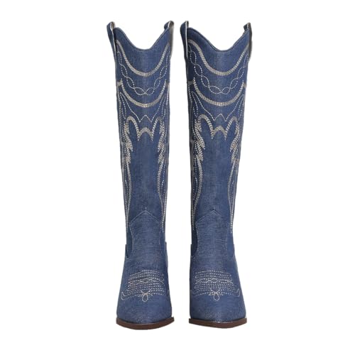 SelRoys Cowboy Boots for Women Cowgirl Embroidered Stitched Pointy Toe Chunky Heel Western Country Fashion Boots2