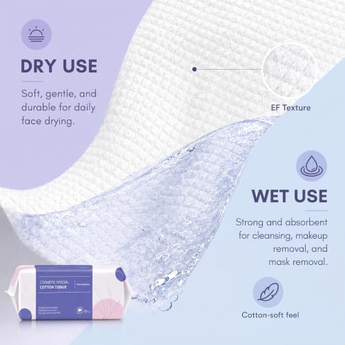 Image of PoeticEHome Disposable Face Towel | Thick & Absorbent | Clean Face Tissue Biodegradable | Cotton Dry Wipes for Facial Cleansing & Makeup Removing