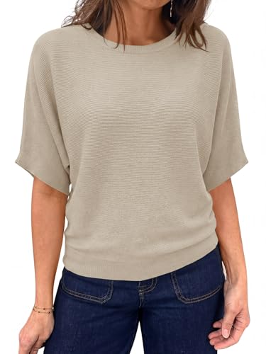 Saodimallsu Womens Short Sleeve Sweater Summer Batwing Trendy Casual Boat