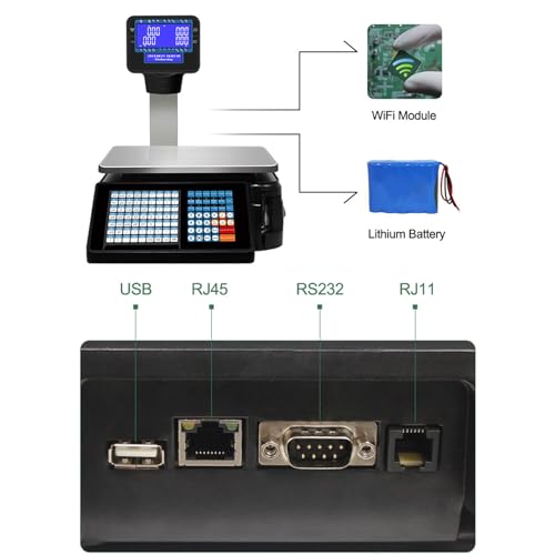Báscula comercial digital con impresora térmica y doble pantalla miniatura 6