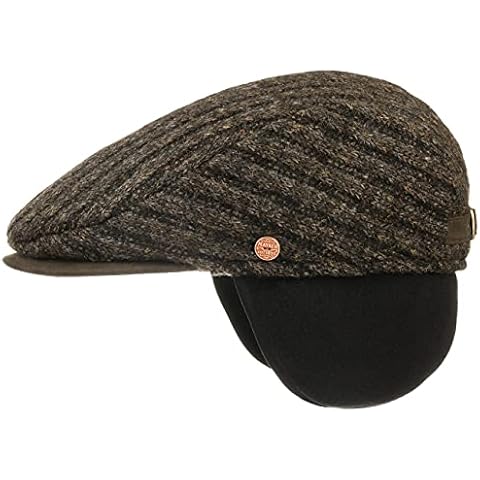 Mayser Matteo Earflaps Flat Cap Men - Made in The EU Wool Winter caps with Peak, Ear Flaps, Lining, Lining Autumn-Winter - 56 cm Brown Cover