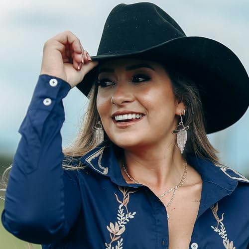 RechicGu Western Cowgirl Enamel Hat Sparkly Rhinestone Tassel Dangle Earrings Prom Country Concerts Rodeo Cowboy Outfits Jewelry Gift for Women2