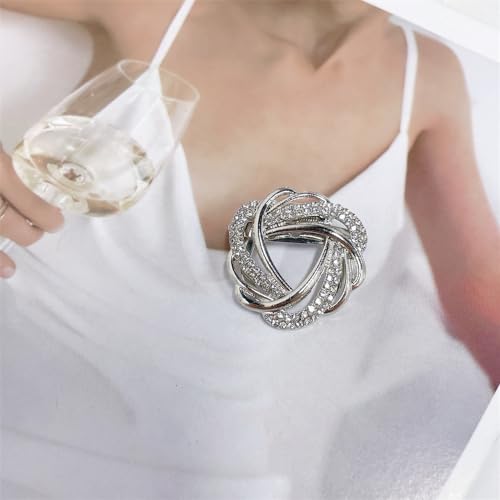 Image of CZ Twist Silk Scarf Clip Slides Brooch Lapel Pin for Women Girls Buckle Holder Wrap Scarf Ring Clasp Holder Tightener for Loose T Shirt Clothing Decoration Accessories Jewelry Party Gift